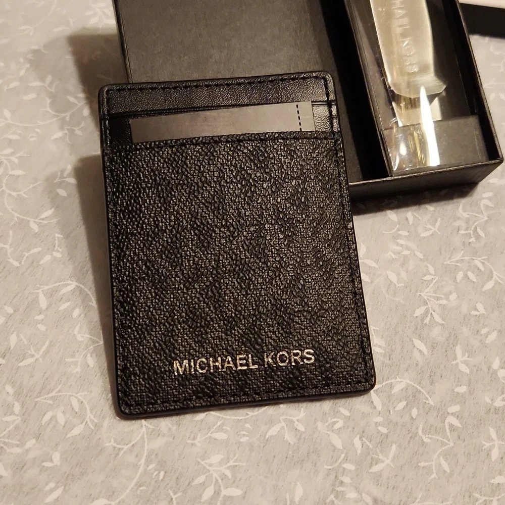 Men's Black Michael Kors Card Holder& Money Clip In Box